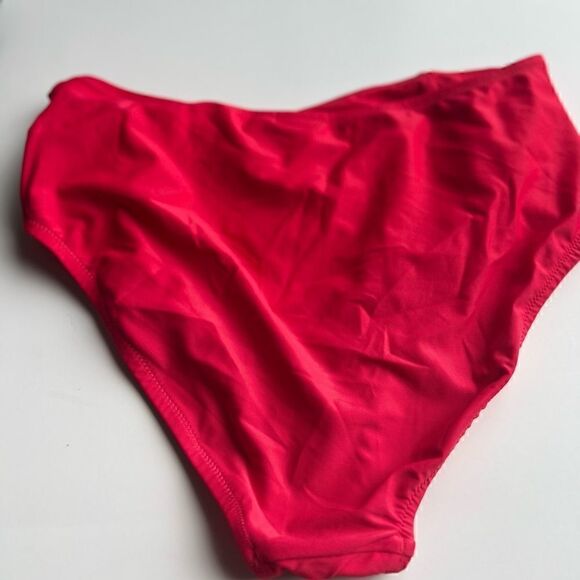 Bar III Shirred High-Rise Bikini Swim Bottom Paradise Red swimsuit size S - Picture 4 of 6